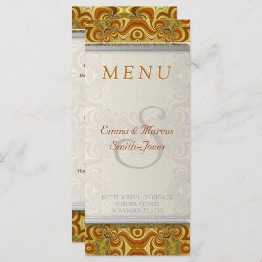 金ゴールド自然レトロボヘミアンヴィンテージウェディングメニュー メニュー (正面/裏面)