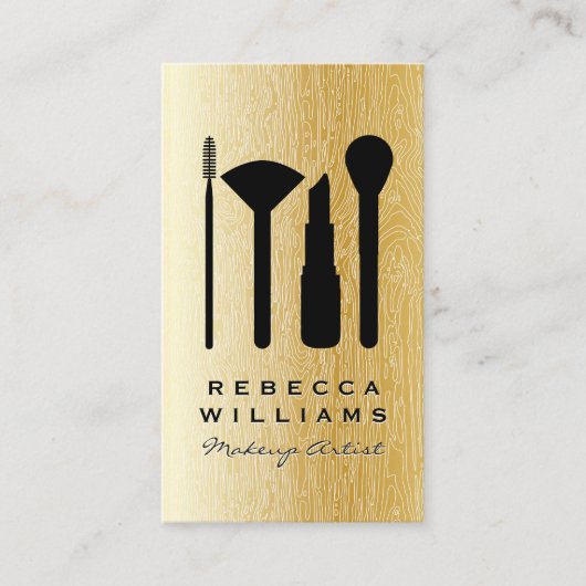 金ゴールド自然線背景メイクアップセット 名刺 (正面)