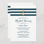 金ゴールド航海のいかりネイビーストライプブライダルシャワー 招待状 (正面/裏面)