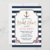 金ゴールド航海のいかりネイビーストライプブライダルシャワー 招待状 (正面)