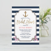 金ゴールド航海のいかりネイビーストライプブライダルシャワー 招待状 (スタンド正面)