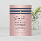 金ゴールド航海のいかりネイビーストライプブライダルシャワー 招待状 (スタンド正面)