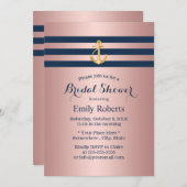 金ゴールド航海のいかりネイビーストライプブライダルシャワー 招待状 (正面/裏面)