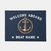 金ゴールド航海のいかりネイビーブルーウェルカムアボードボート ドアマット (正面)