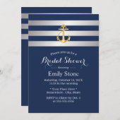 金ゴールド航海のいかりネイビーブルーブライダルシャワー 招待状 (正面/裏面)