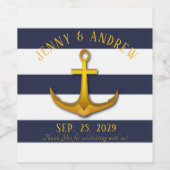 金ゴールド航海のいかりネイビーブルー&ホワイト結婚ズ ワインラベル (シングルラベル)