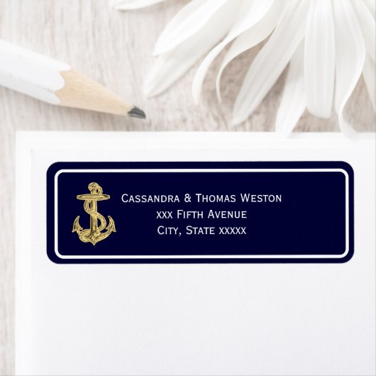 金ゴールド航海のいかりネイビーBGホワイトフレーム2アドレス ラベル (インサイチュ)