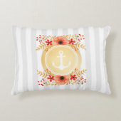 金ゴールド航海のいかり水彩フローラ ストライプの アクセントクッション (正面)