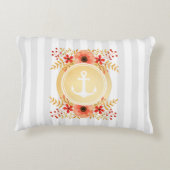 金ゴールド航海のいかり水彩フローラ ストライプの アクセントクッション (裏面)