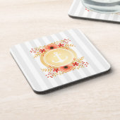 金ゴールド航海のいかり水彩フローラ ストライプの コースター (左側)