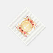 金ゴールド航海のいかり水彩フローラ ストライプの スタンダードカクテルナプキン (角)