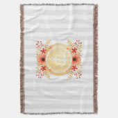 金ゴールド航海のいかり水彩フローラ ストライプの スローブランケット (正面縦)