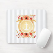 金ゴールド航海のいかり水彩フローラ ストライプの マウスパッド (マウス)