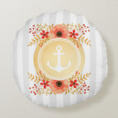 金ゴールド航海のいかり水彩フローラ ストライプの ラウンドクッション (裏面)