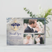 金ゴールド航海のいかり結婚の感謝の写真 サンキューカード (スタンド正面)