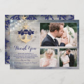 金ゴールド航海のいかり結婚の感謝の写真 サンキューカード (正面/裏面)