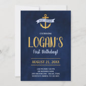 金ゴールド航海のいかり誕生日パーティーへの招待 招待状 (正面)