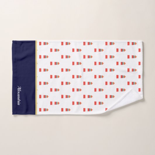 金ゴールド航海のとネイビーブルーライトハウスバスタオル バスタオルセット (ハンドタオル)