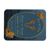 金ゴールド航海のシーホースビーチ結婚式保存日付 マグネット (横)