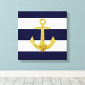 金ゴールド航海のストライプいかり キャンバスプリント (インサイチュ (ウッドフロア))