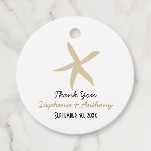 金ゴールド航海のビーチ結婚式ありがとう フェイバータグ (正面)