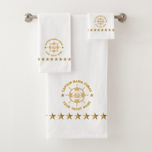 金ゴールド航海のホワイトボートホイールヴィンテージボート バスタオルセット (インサイチュ)