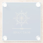 金ゴールド航海のボートホイール、ネイビーブルー ガラスコースター (裏面)