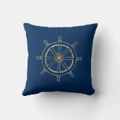 金ゴールド航海のボートホイール、ネイビーブルー クッション (裏面)
