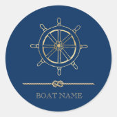 金ゴールド航海のボートホイール、ネイビーブルー ラウンドシール (正面)