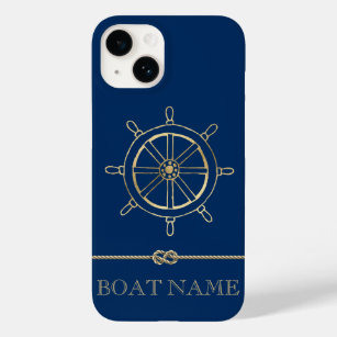 金ゴールド航海のボートホイール、ネイビーブルー Case-Mate iPhone 14ケース