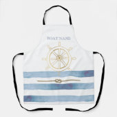 金ゴールド航海のボートホイール、青い水色のストライプ エプロン (正面)