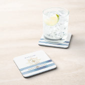 金ゴールド航海のボートホイール、青い水色のストライプ コースター (右側)