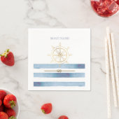 金ゴールド航海のボートホイール、青い水色のストライプ スタンダードカクテルナプキン (インサイチュ)