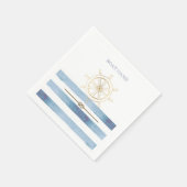 金ゴールド航海のボートホイール、青い水色のストライプ スタンダードカクテルナプキン (角)