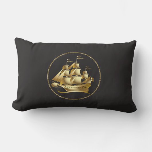 金ゴールド航海の帆船メンズ ランバークッション (正面)