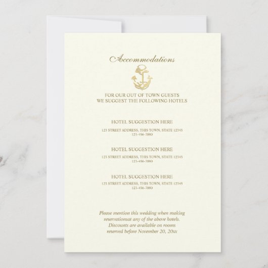 金ゴールド航海の結婚いかりの宿泊 招待状 (裏面)