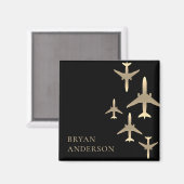 金ゴールド航空機 マグネット (正面/裏面)