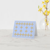 金ゴールド色のアヤメが付いている淡いブルーのメッセージカード カード (黄色い花)