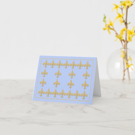 金ゴールド色のアヤメが付いている淡いブルーのメッセージカード カード (黄色い花)