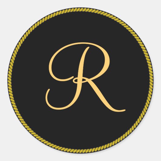 金ゴールド色のイニシャルRの黒モノグラムのシール ラウンドシール (正面)