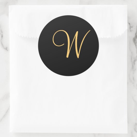 金ゴールド色のイニシャルWの黒モノグラムのシール ラウンドシール (バッグ)