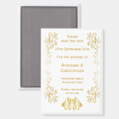 金ゴールド色のベルデザイン結婚式の日付を保存 マグネット (正面/裏面)