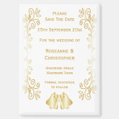 金ゴールド色のベルデザイン結婚式の日付を保存 マグネット (正面)