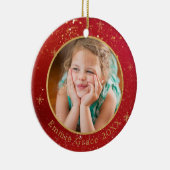 金ゴールド色の粉塵オン赤写真テンプレート セラミックオーナメント (右)