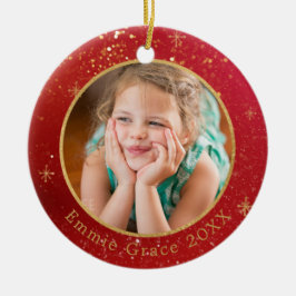 金ゴールド色の粉塵オン赤写真テンプレート セラミックオーナメント