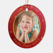 金ゴールド色の粉塵オン赤写真テンプレート セラミックオーナメント (左)