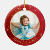 金ゴールド色の粉塵オン赤写真テンプレート セラミックオーナメント (裏面)