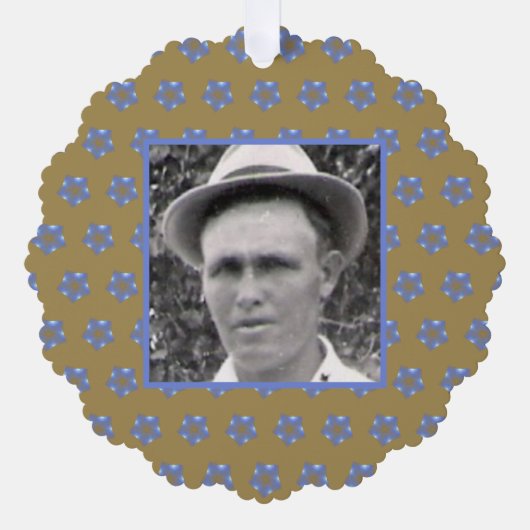 金ゴールド色の青いフラクタル星 |先祖の写真 オーナメントカード (正面)