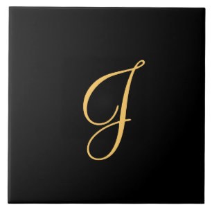 金ゴールド色イニシャルJ （黒地） タイル