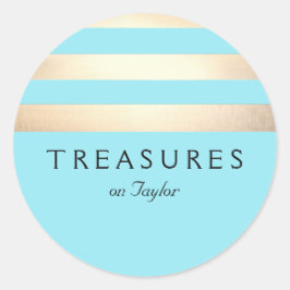 金ゴールド色ストライプのモダンターコイズ青 ラウンドシール